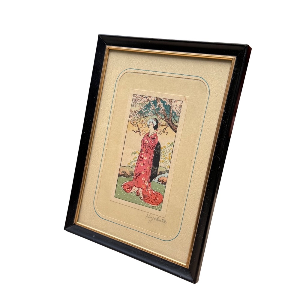 Kaburaki Kiyokata Nihonga Woodblock Style Bijin-ga Print: Woman in Pink Kimono